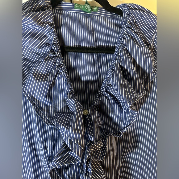 Ralph Lauren Navy Striped Ruffle Blouse - Picture 3 of 8